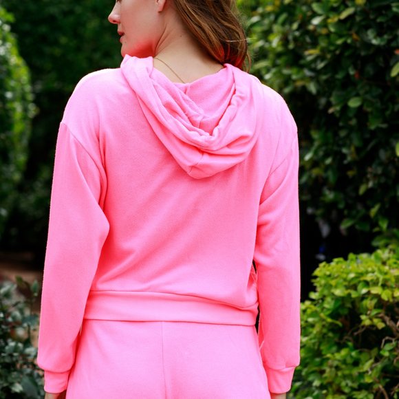 Neon Pink Hoodie and Shorts Lounge Set - Picture 4 of 7